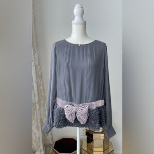 Valentino Spa Silk Mix Ruffle Detail Bow Blouse, Size 44, US 6